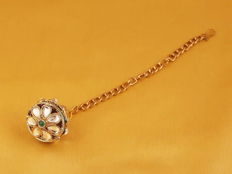 Touchstone maang Tikka Indian Head Jewelry Women Hair Accessories Gold Headpiece Forehead mangtika Bollywood Simple kundan Wedding Dainty Chain Bridal tikli borla Filigree netthi chutti - Image 5